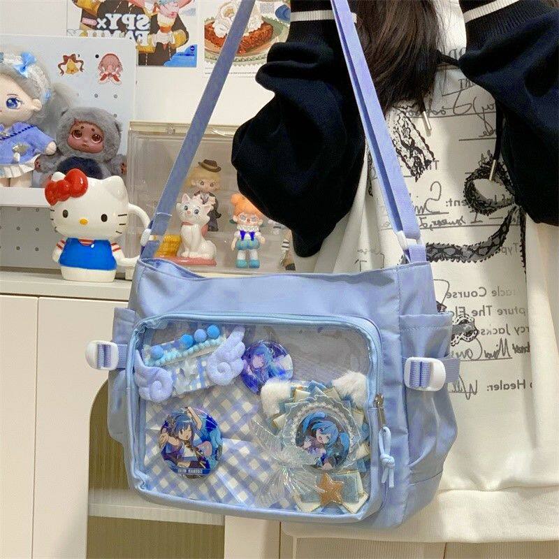 痛包学生大容量透明邮差包少女风斜挎包透明吧唧单肩包学院百搭