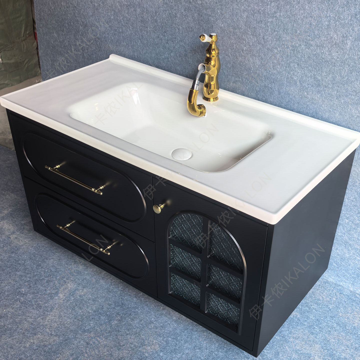 法式复古卫生间陶瓷一体盆橡木浴室柜组合洗漱台洗手盆卫浴柜套装