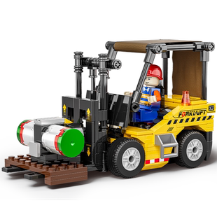 翔竣积木工程车系列叉车铲车吊车抓木车模型拼装男生益智礼物玩具