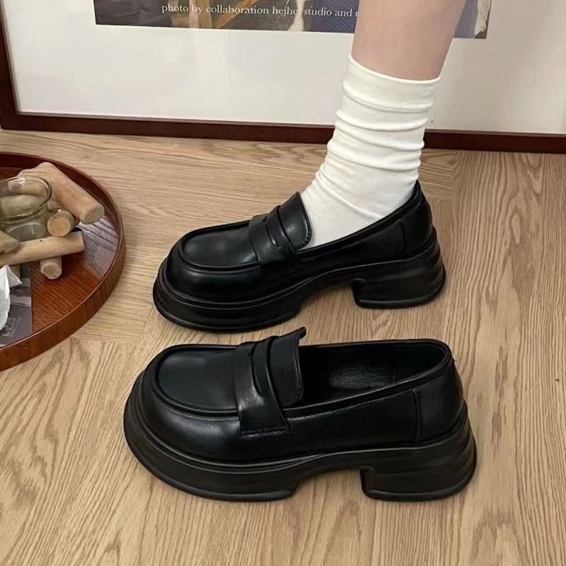 圆头厚底单鞋女黑色学院风百搭JK
