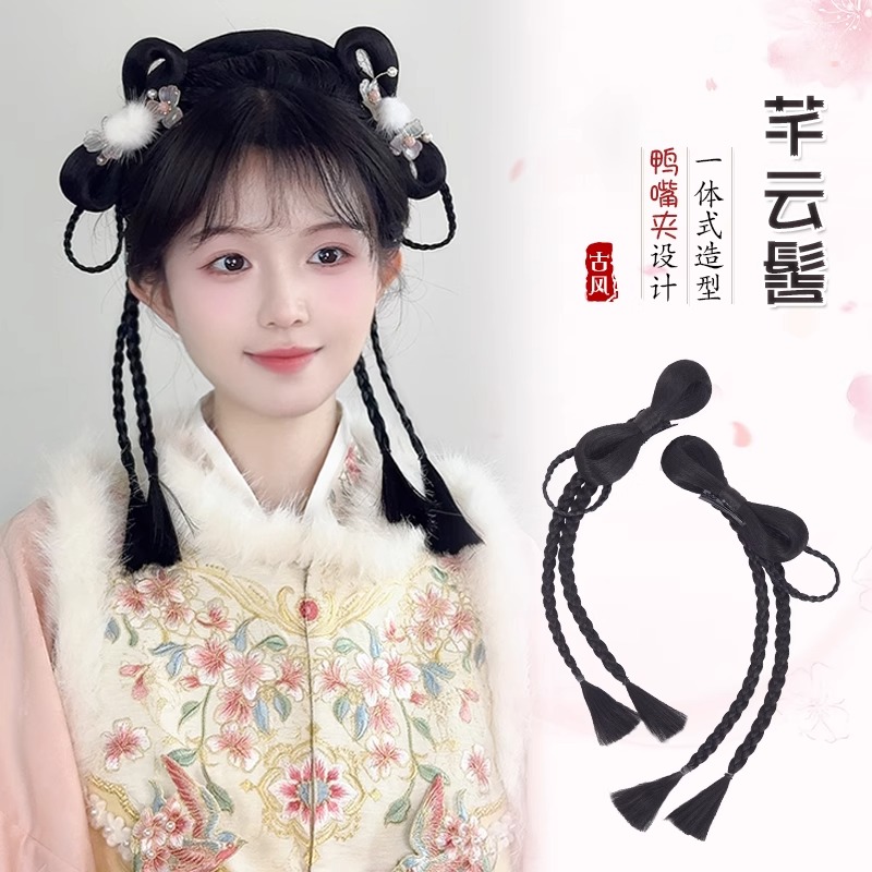 汉服假发蝴蝶结发髻古装辫子盘发造型一体式明制古风头饰百搭发型