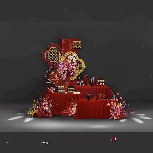 玫红色粉紫色手绘花艺中式复古风设计素材/源文件