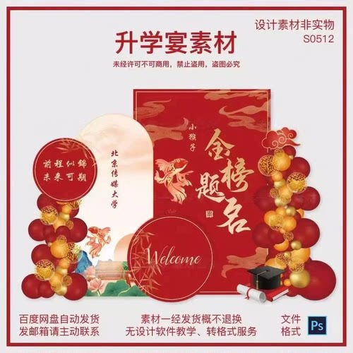 升学宴场景布置装饰红色金榜题名锦鲤初高中谢师宴KT板背景PS素材