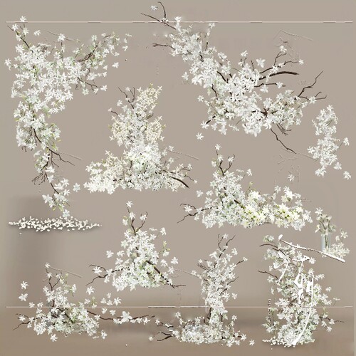 分散式树枝百合花花艺婚礼装饰花艺道具效果图PSD分层素材