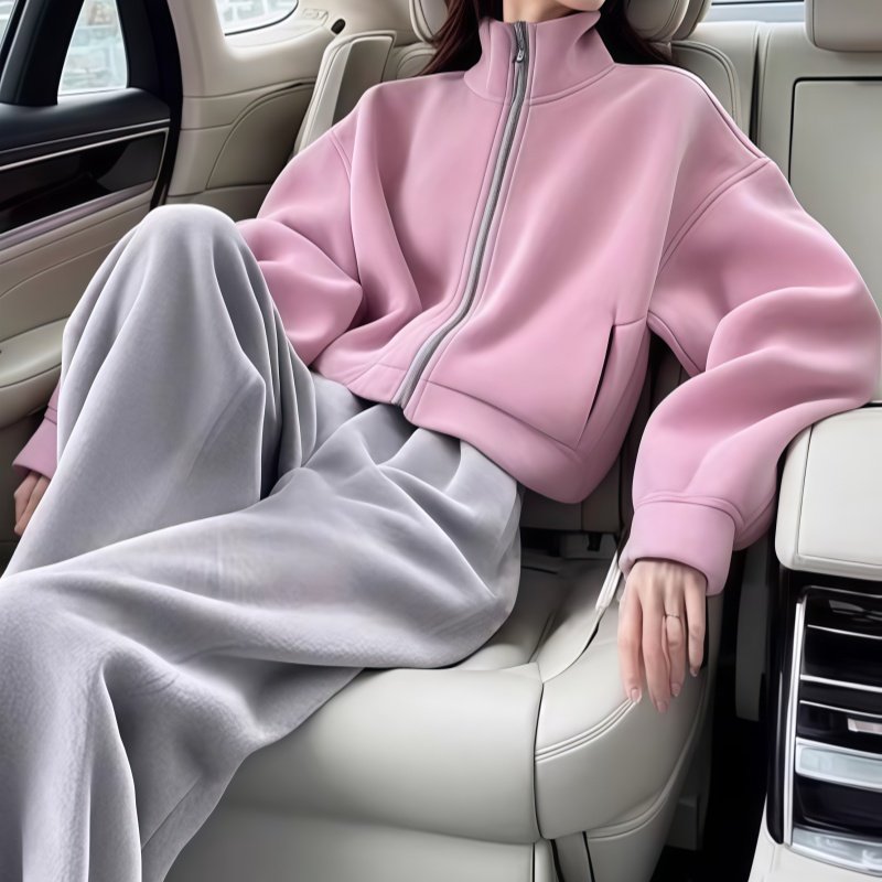 罗芬面料故事旗舰店女装秋季时尚百搭立领卫衣搭配卫裤(分开购买)