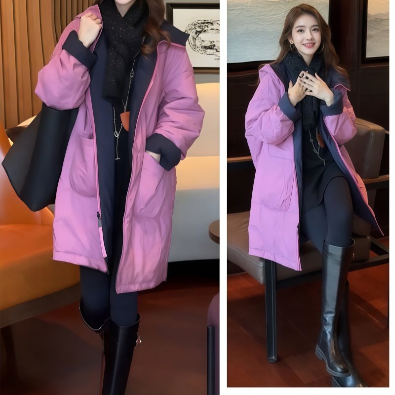 罗芬面料故事旗舰店女装秋冬双面穿棉服搭黑色针织衫搭牛仔小黑裤