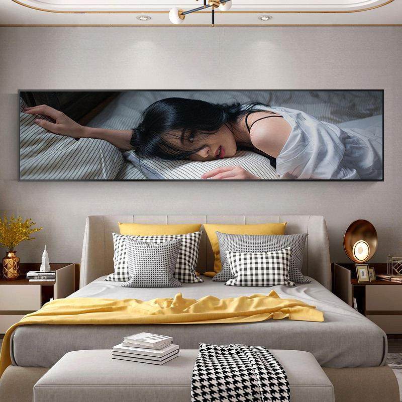 后现代卧室床头装饰画美女人物横版客厅挂画主卧房间宾馆酒店壁画