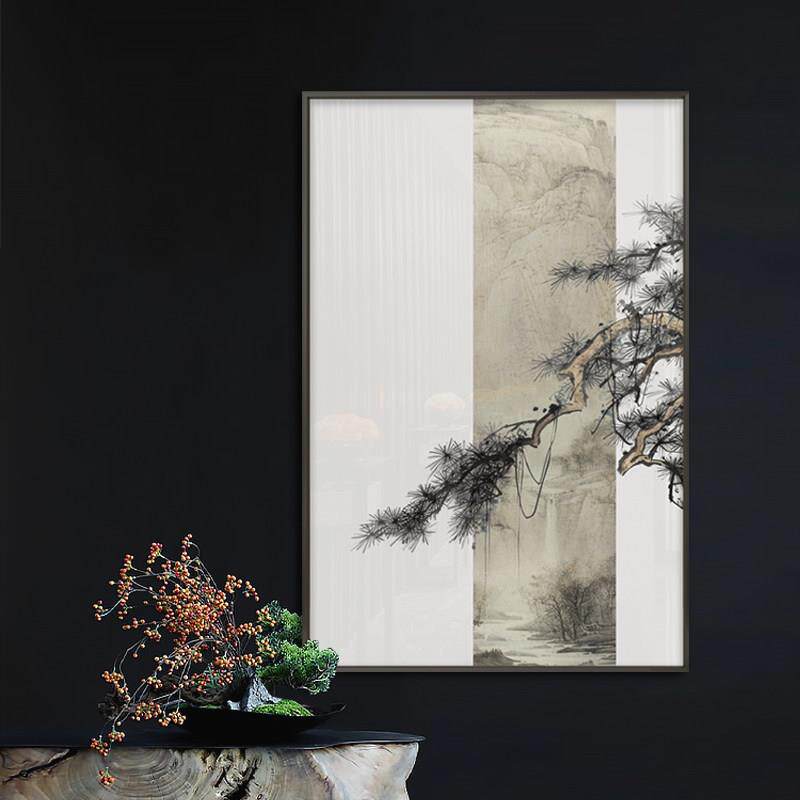 新中式禅意装饰画画客厅玄关书房茶室软装样板房设计师松树山水挂