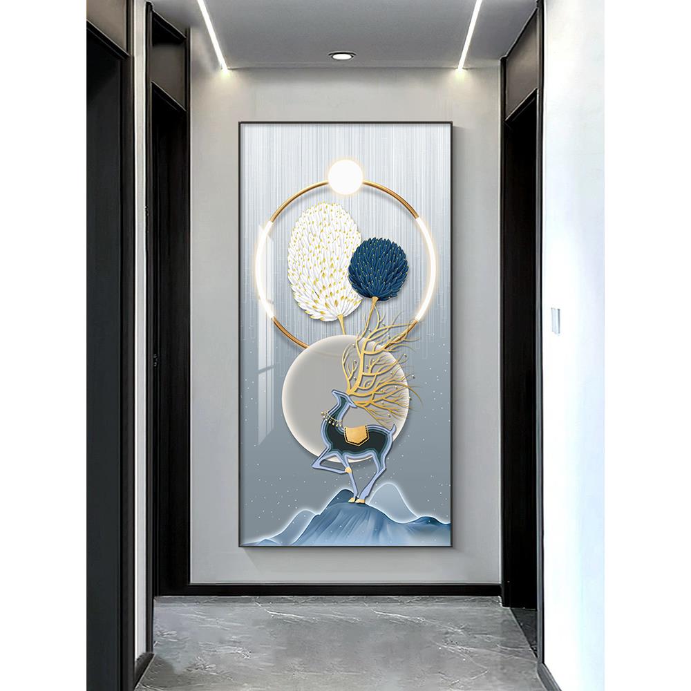 福鹿羽升简约玄关装饰画现代轻奢高档客厅走廊过道挂画入户壁画