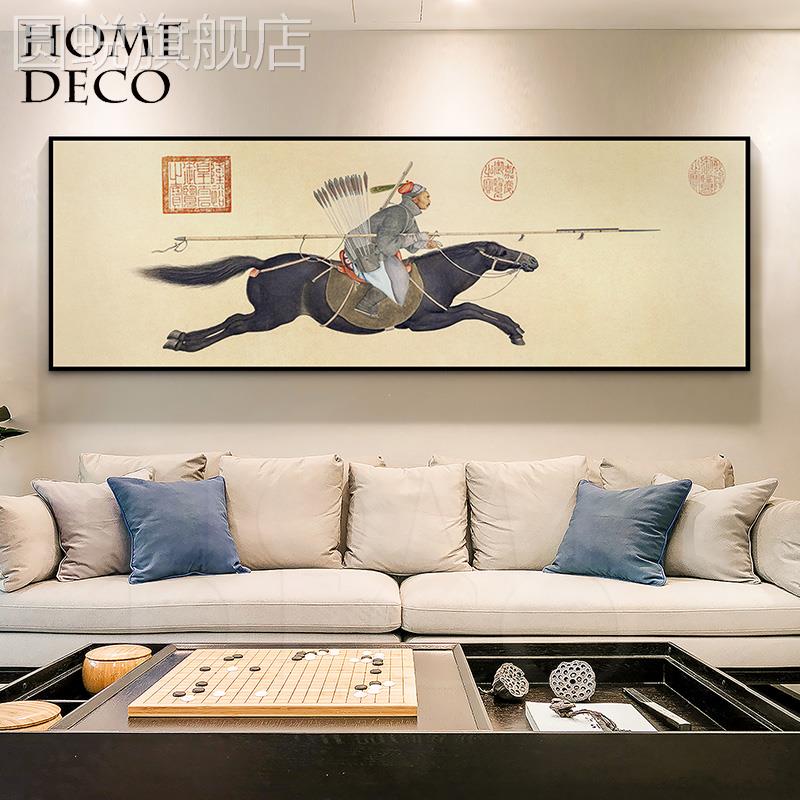 新款阿玉锡持矛荡寇图 新中式客厅装饰画古典办公室墙画书房茶室