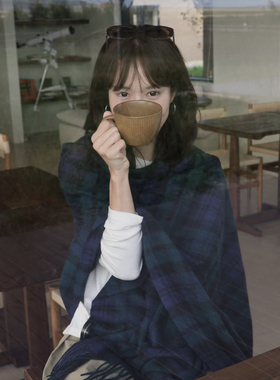 网红同款经典墨绿色格子羊毛围巾披肩两用女士保暖秋冬天加厚款