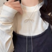蝴蝶结流苏项链小众设计风衣配饰抽拉颈链毛衣链轻奢高级感可调节