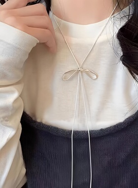 蝴蝶结流苏项链轻奢小众设计抽拉