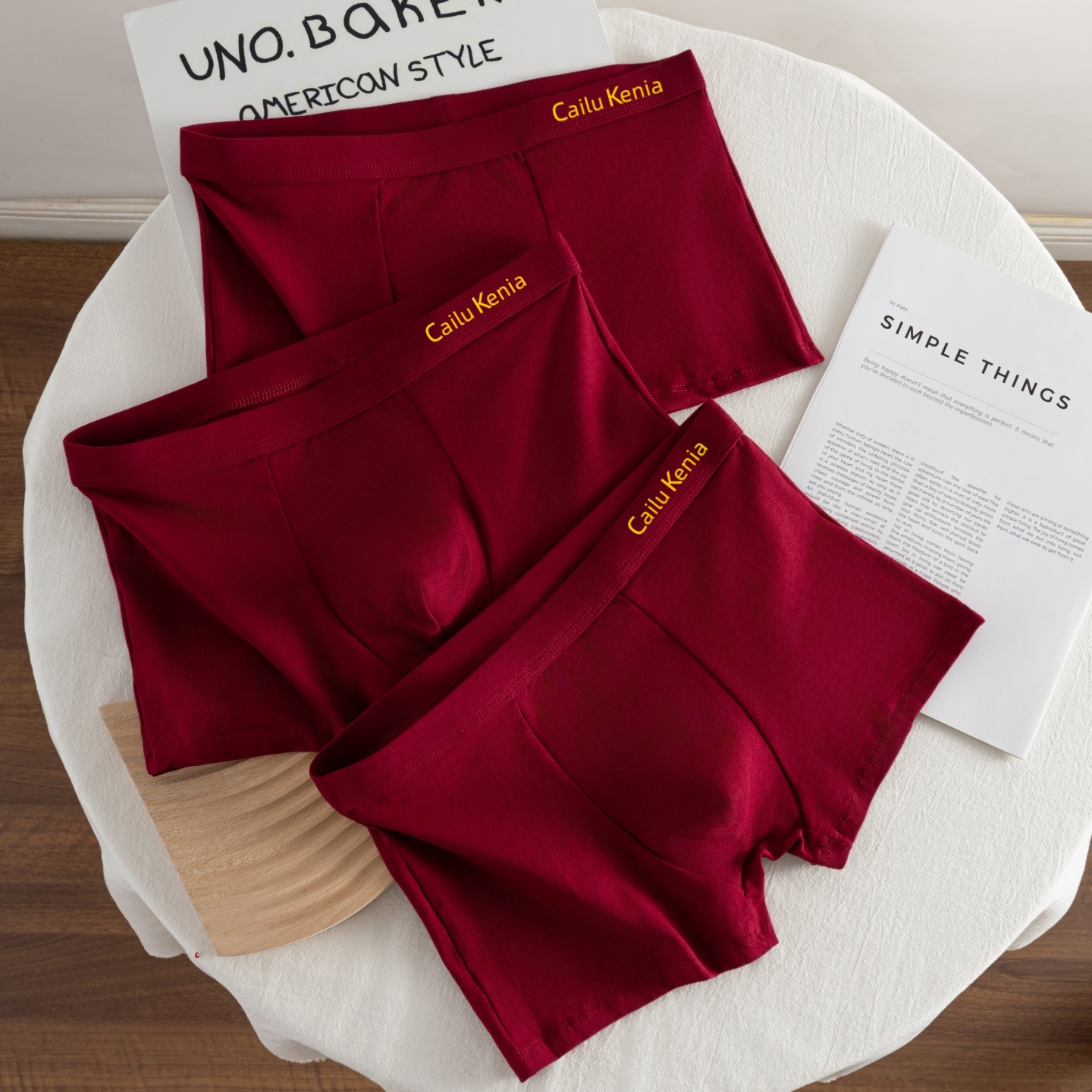 纯棉本命年内裤男士酒红色平角裤属龙年四角裤喜庆结婚男生短裤头