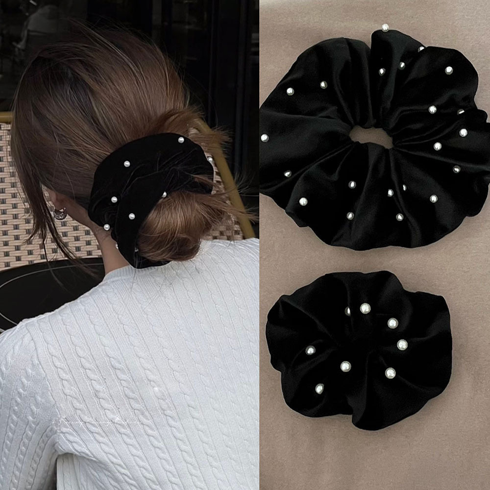韩系丝绒珍珠黑色大肠发圈头花女秋冬复古高级感头绳扎低马尾头饰,饰品/流行首饰/时尚饰品新,发饰,淘宝优惠券,粉丝福利购,淘宝优惠卷