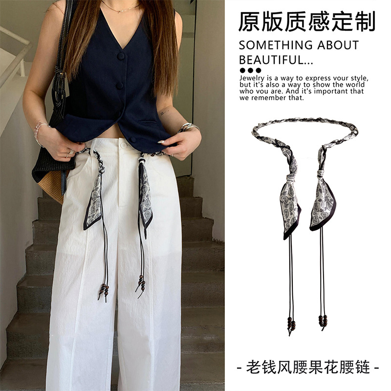 复古老钱风气质腰果花编织腰链