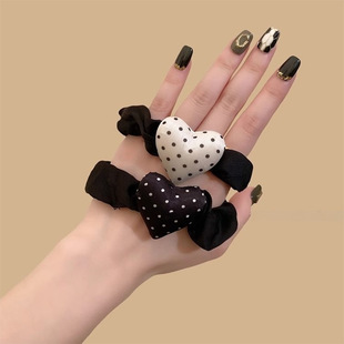 韩系波点爱心猪肠发圈头饰女高级感高马尾头绳高弹力耐用皮筋发饰
