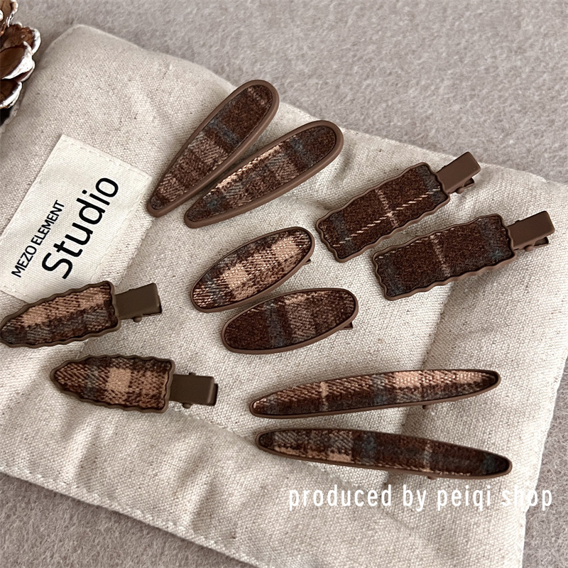 秋冬美拉德格纹发夹鸭嘴夹