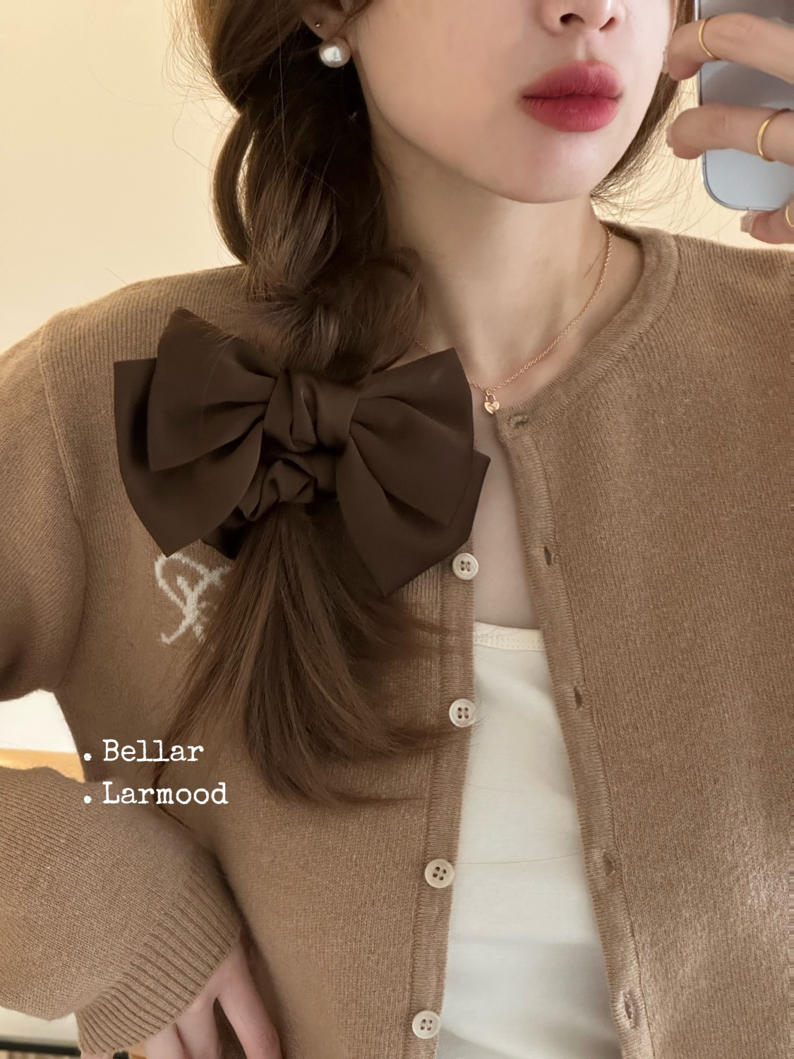 复古法式美拉德咖色蝴蝶结发圈