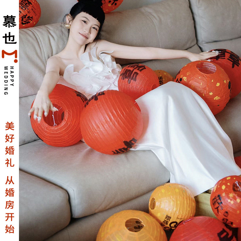 结婚喜字灯笼红色婚礼领证拍照道具订婚囍小挂饰婚房布置装饰晨袍