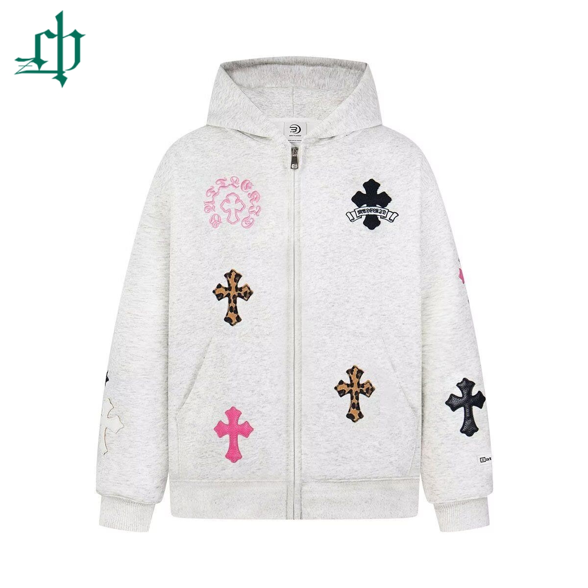 美式潮牌十字刺绣连帽卫衣