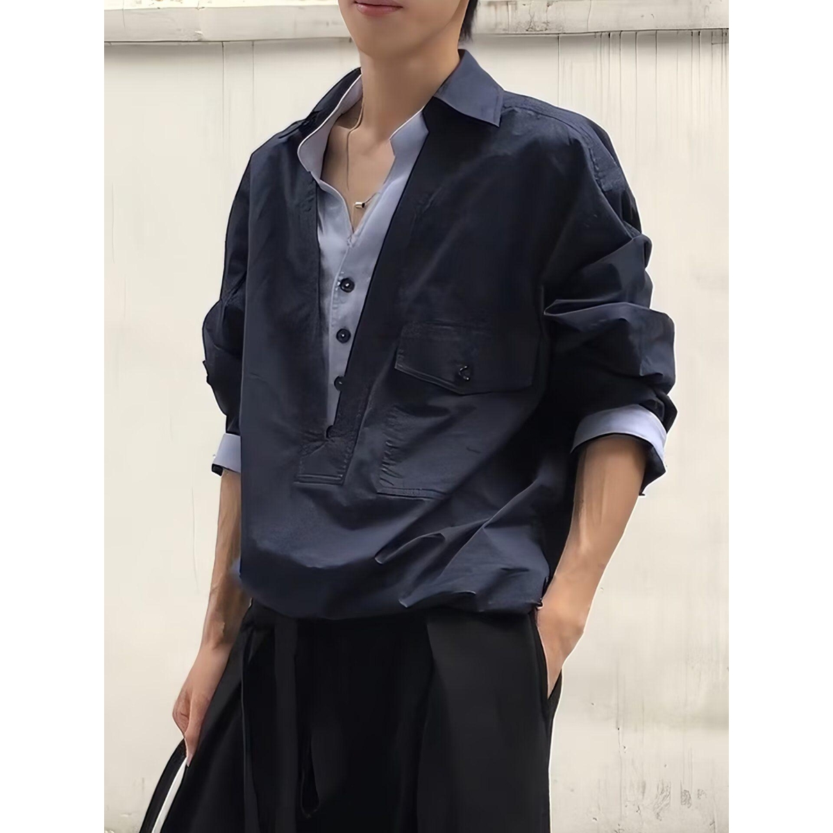假两件V领衬衫男女款老钱风
