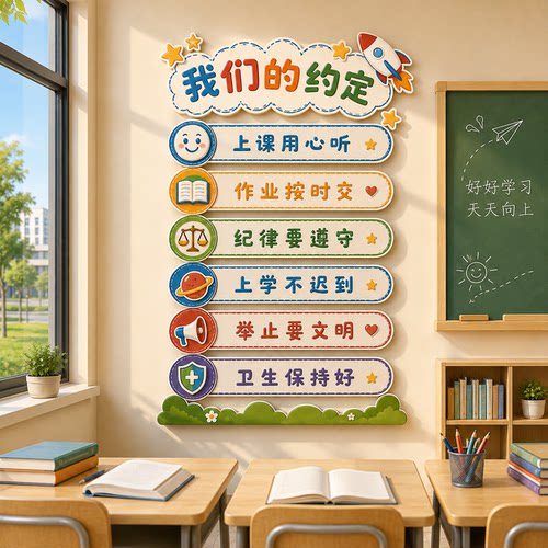 班级公约文化墙贴纸小学生初中教室装饰开学黑板报布置幼儿园环创