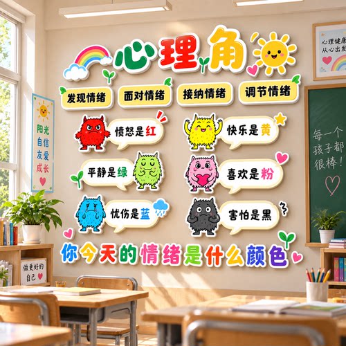 心理角咨询教室学校装饰品健康辅导情绪管理心灵驿站文化墙贴纸画