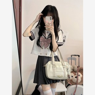 灰粉水手服上衣女潮 日系软妹夏季 新款 jk百褶裙制服学院风套装 短袖
