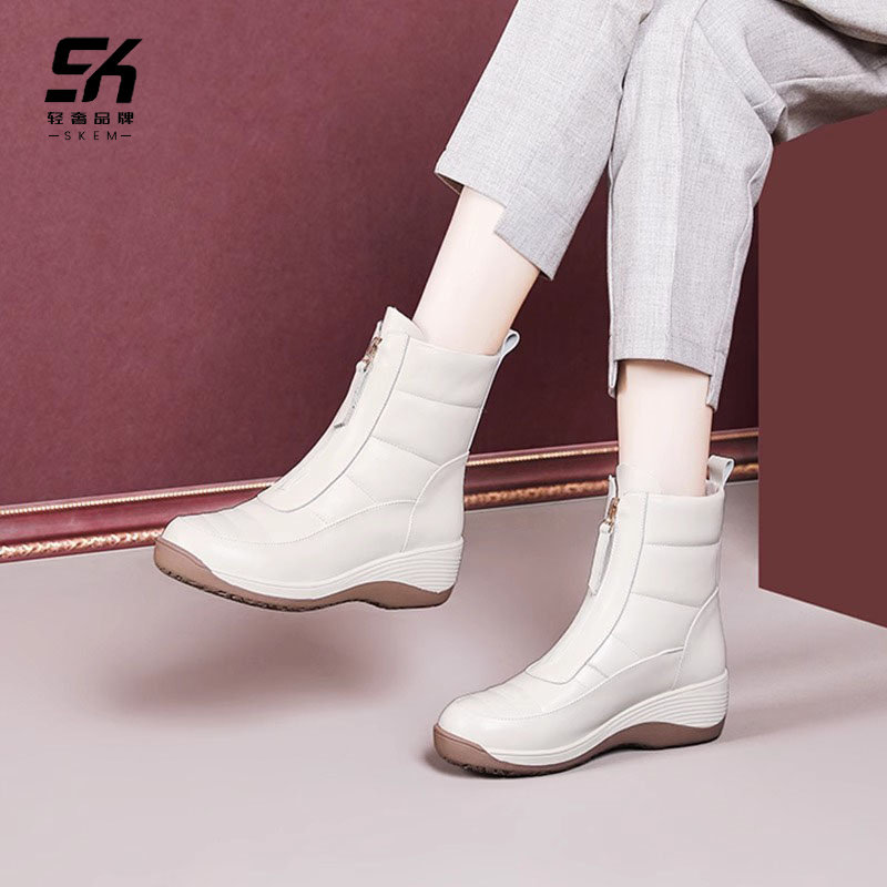 真皮马丁靴子女鞋软底羊毛短靴女秋冬24新款时尚百搭加绒雪地靴