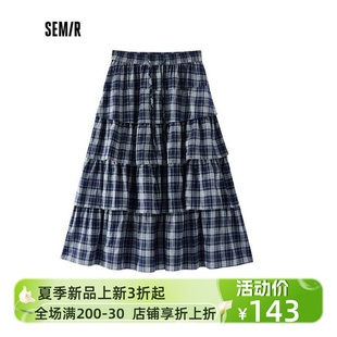 女款 商場(chǎng)同款 森馬夏季 復(fù)古多層荷葉邊格紋蛋糕裙107325120005