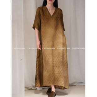 CASTING无隅｜UMA WANG 26早春 铜氨丝V领菱格多色短袖松身连衣裙