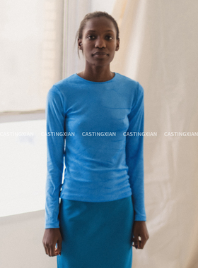 CASTING无隅｜Baserange OMO长袖T恤蓝色圆领绒感长袖上衣T恤打底