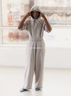 CASTING无隅｜Baserange 灰色明线装饰松紧腰头休闲裤阔腿裤长裤