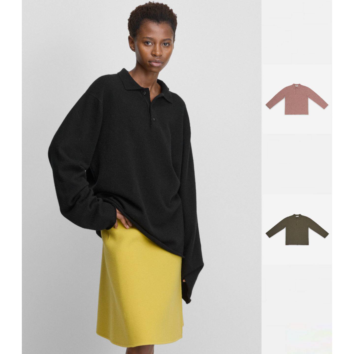 Extreme Cashmere N°199alligator多色羊绒翻领长袖Polo针织上衣