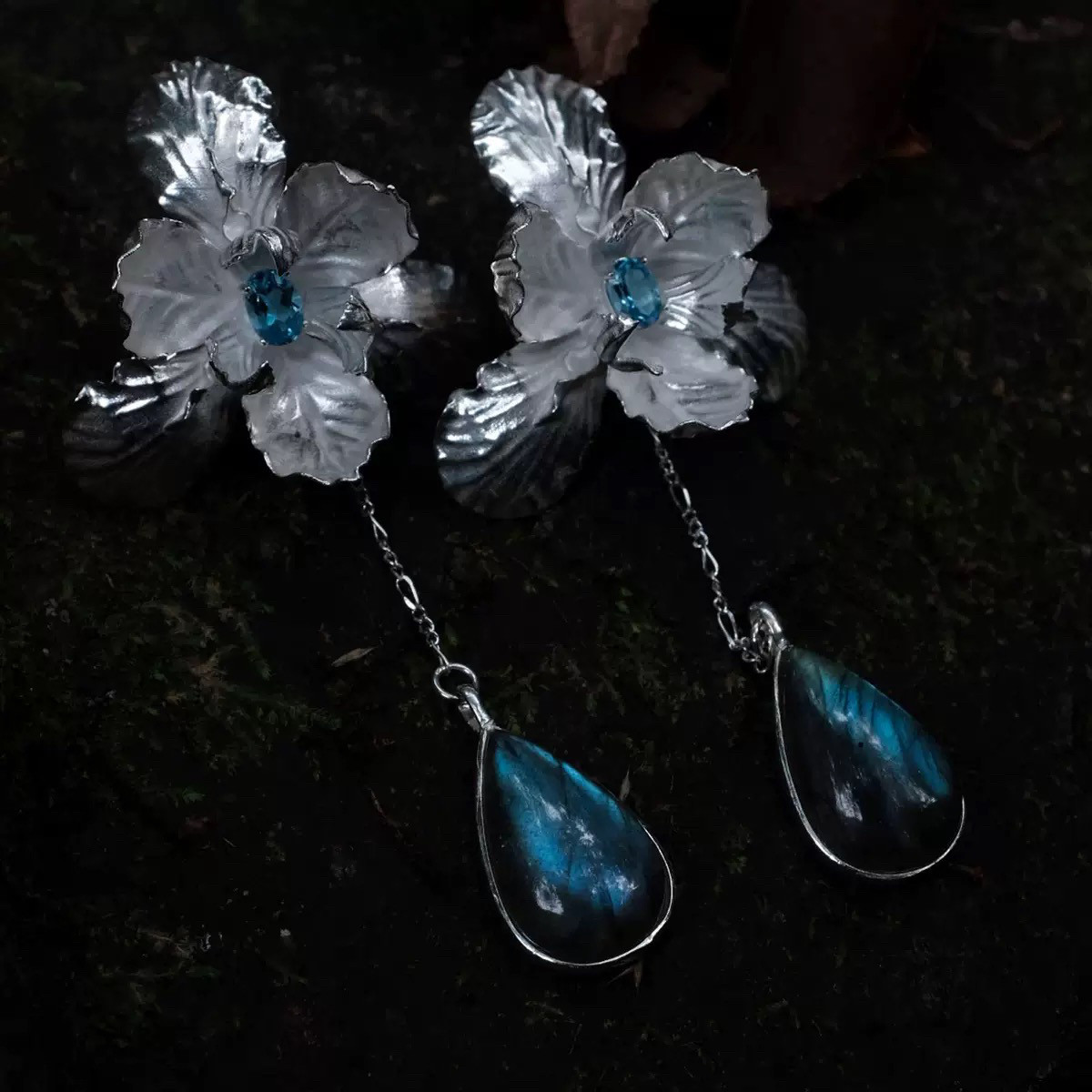 CASTING无隅｜AOKINSIDE 鸢尾系列鸢尾蓝宝石耳环925纯银耳饰