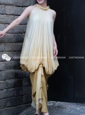 CASTING无隅｜YANGKEHAN 显白鹅黄桑蚕丝曼珠沙华流光连衣裙