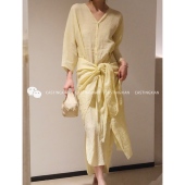 CASTING无隅｜CORTANA 25早春 淡黄色苎麻系带连衣裙