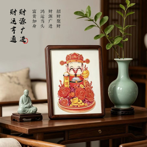 铜筑饰梦财神铜雕画铜雕摆台摆台铜雕画摆件新中式铜雕画高档高端