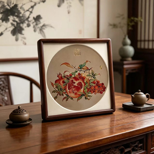 铜筑饰梦新款石榴国风摆件手工diy铜雕画铜雕画摆件茶桌书房摆件