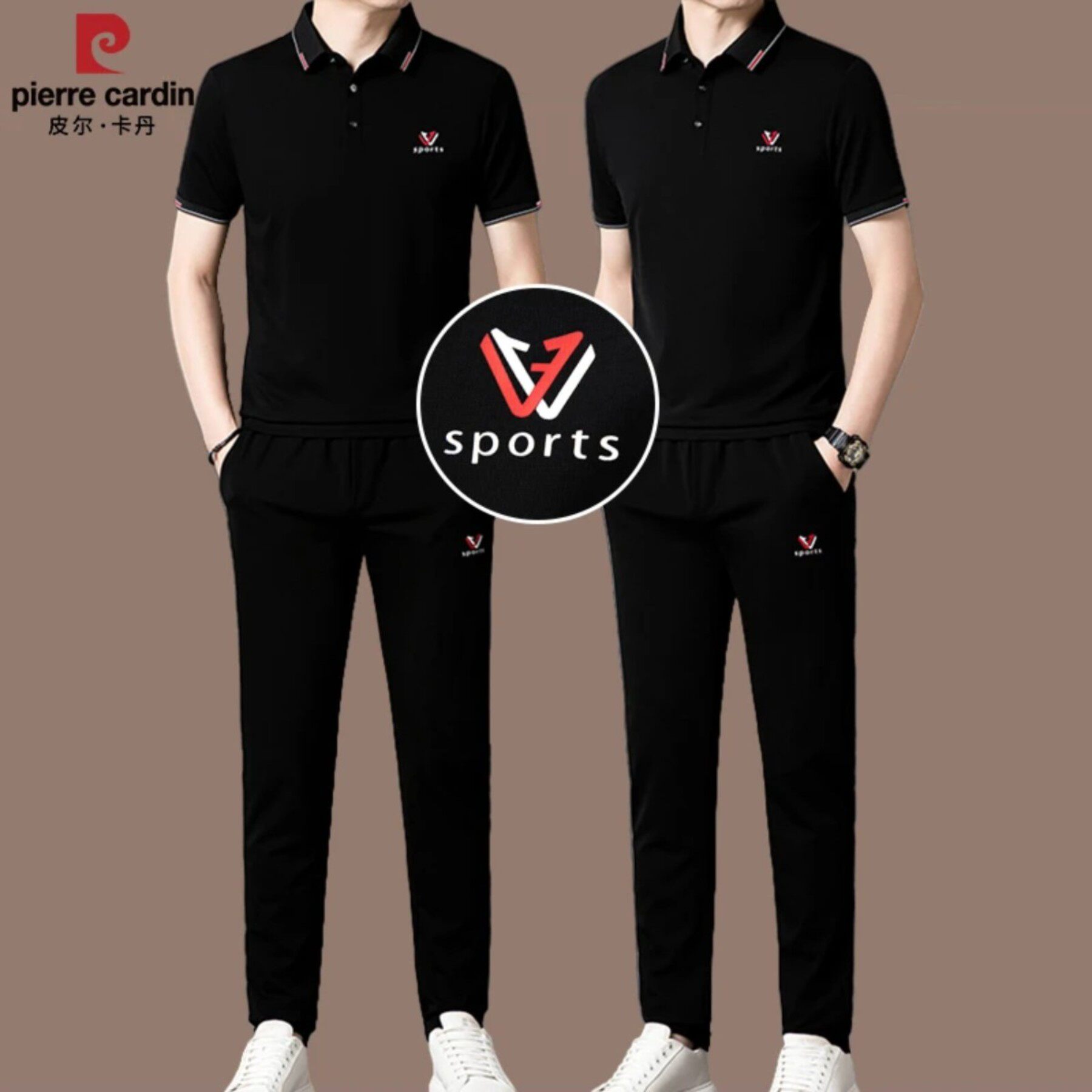 皮尔卡丹夏季薄款短袖休闲运动服套装男士时尚潮流冰丝透气两件套