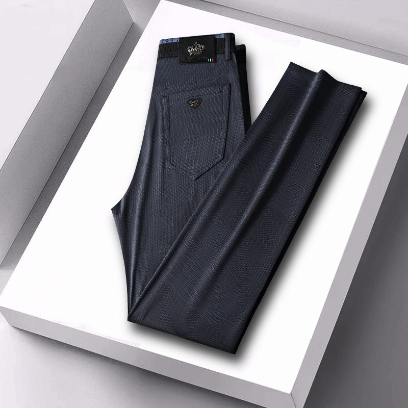 美国苹果AEMAPE夏季男士薄款冰丝休闲西裤中年直筒西装裤高级垂感