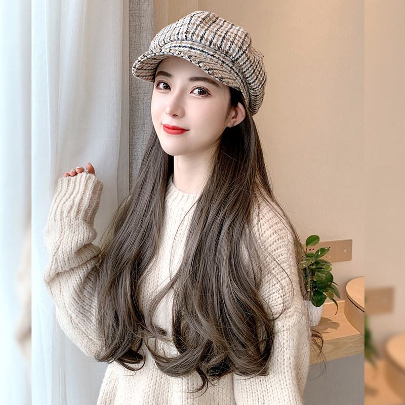 戴帽子假发一体 假发秋冬款长卷发大波浪 时尚带头发连帽长发套