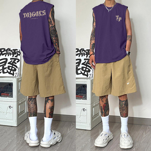 真维斯集团cityboy夏季纯棉印花T恤男士背心无袖潮牌坎肩马甲外穿
