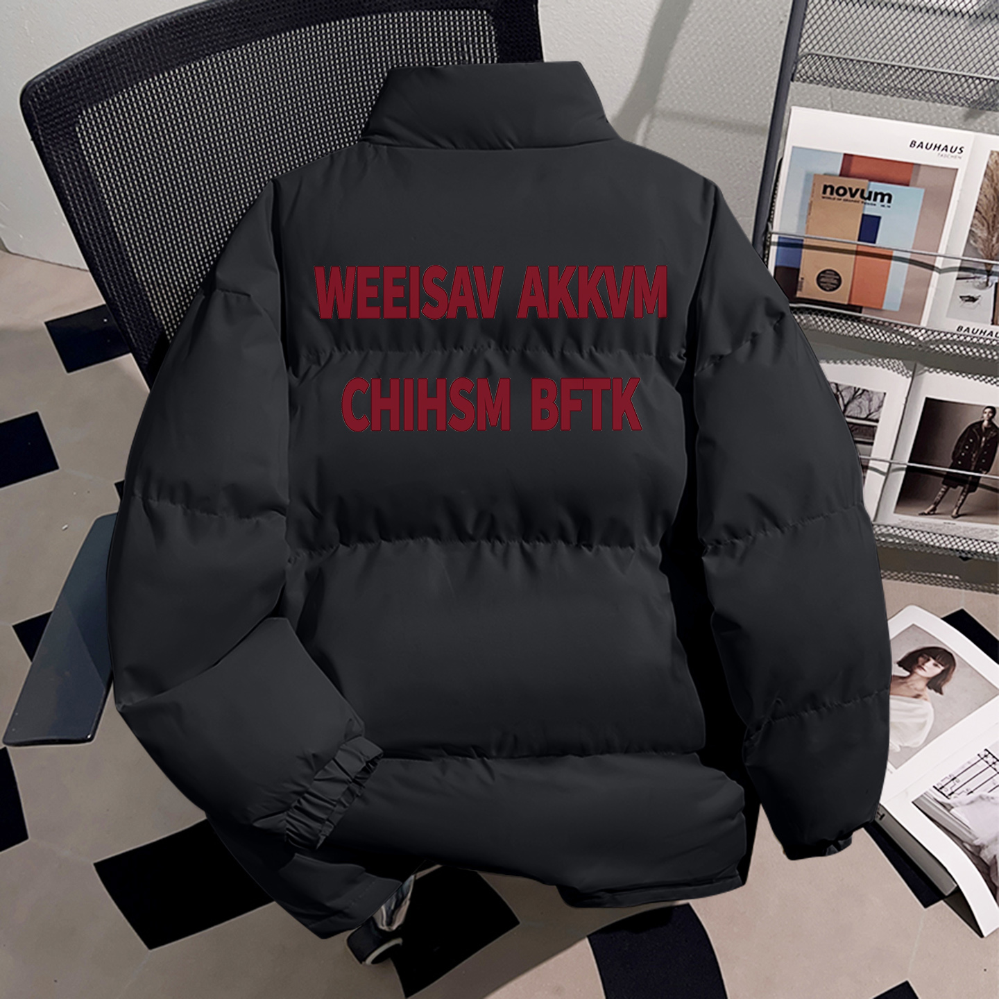 真维斯高街简约字母白鸭绒羽绒服