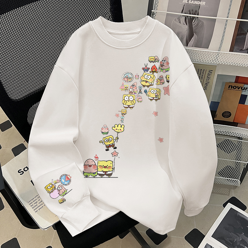 真维斯秋季潮牌海绵宝宝内搭打底衫长袖t恤男女个性休闲情侣上衣