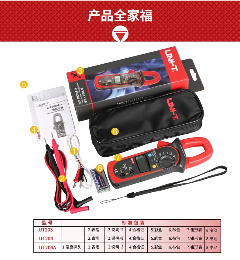 德国进口UT203/UT204A数字钳形表交直流两用钳型万用表高精