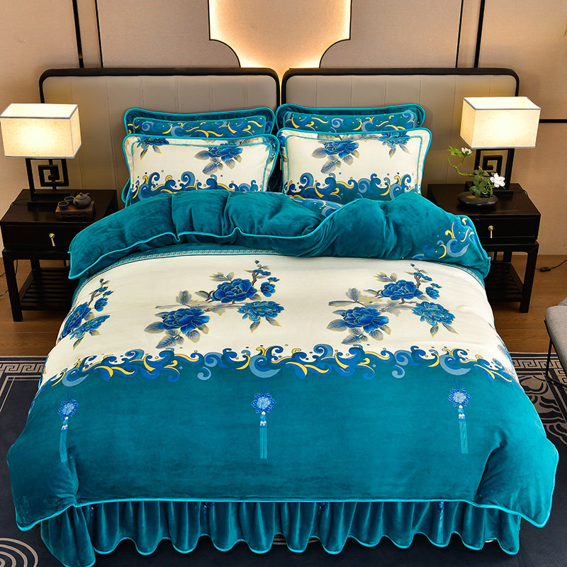 冬季加厚牛奶绒珊瑚绒四件套冬天双面法兰绒被套加绒保暖床上用品