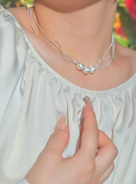 《静默银沙》拉丝多层珍珠项链轻奢高级感锁骨链简约气质秋冬新款
