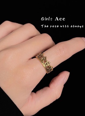 复古抹黑做旧花朵戒指